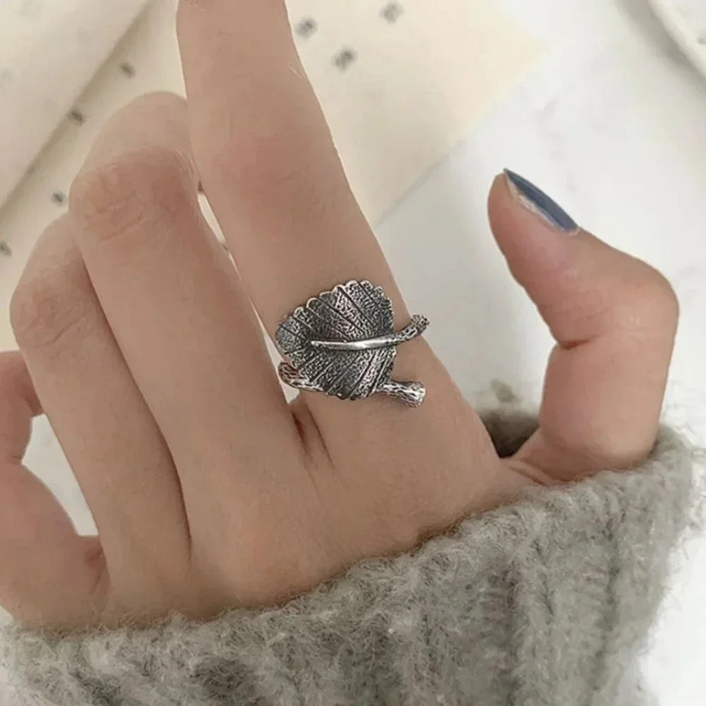 Minimalist 925 Sterling Silver Leaf Wrap Ring Textured Statement Ring